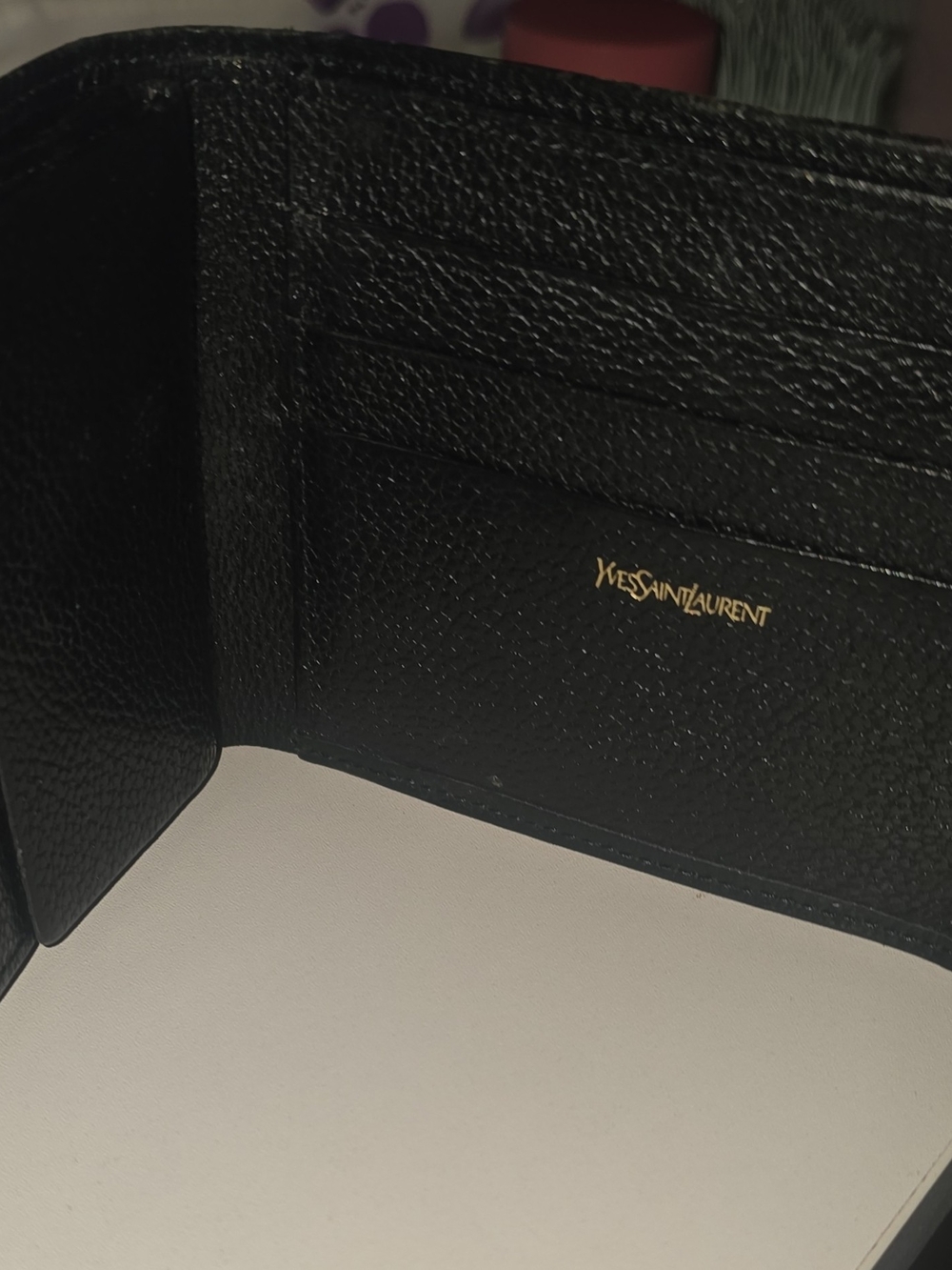 Yves Saint Laurent Black Solid Pattern Logo Accent Bifold Men's Wallet